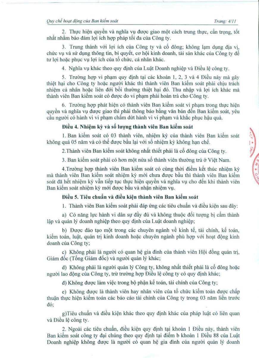 Quy chế hoạt động của Ban kiểm soát