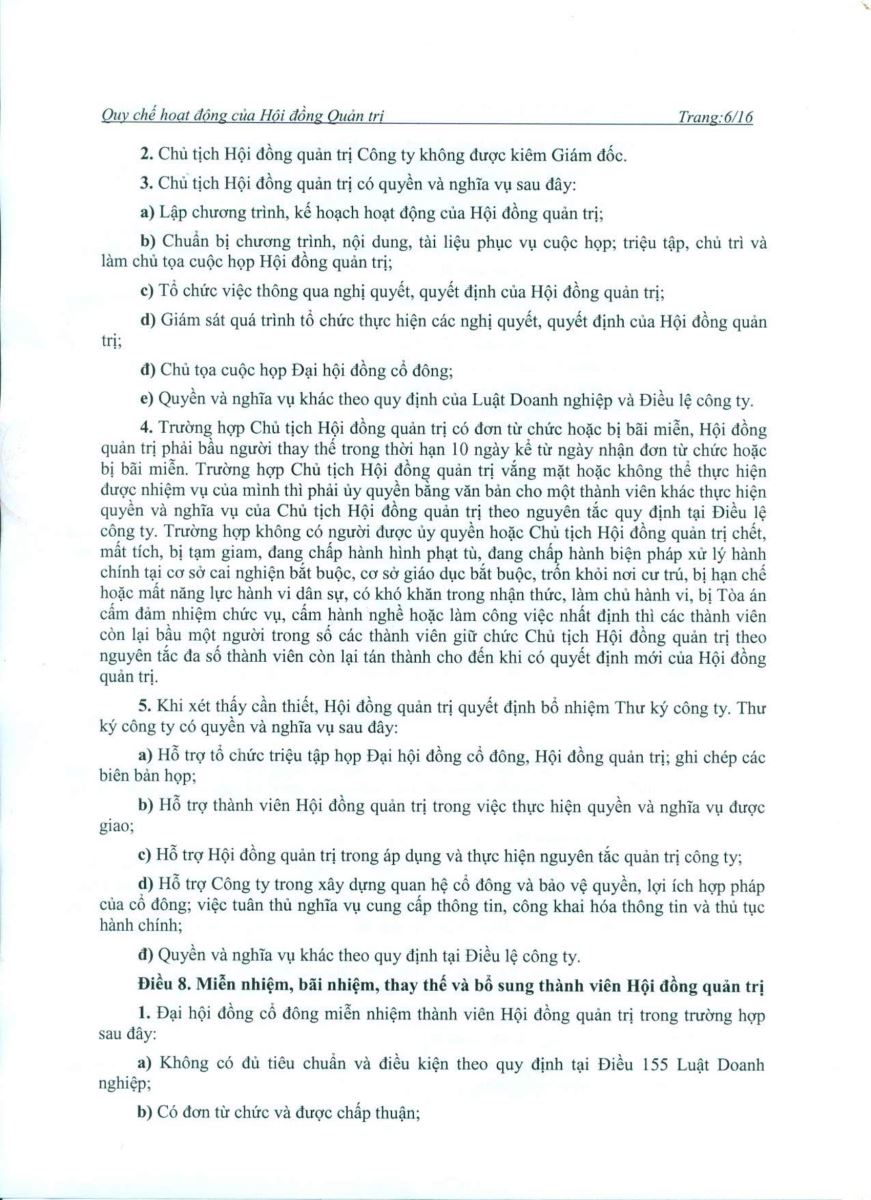 Quy chế hoạt động của HĐQT