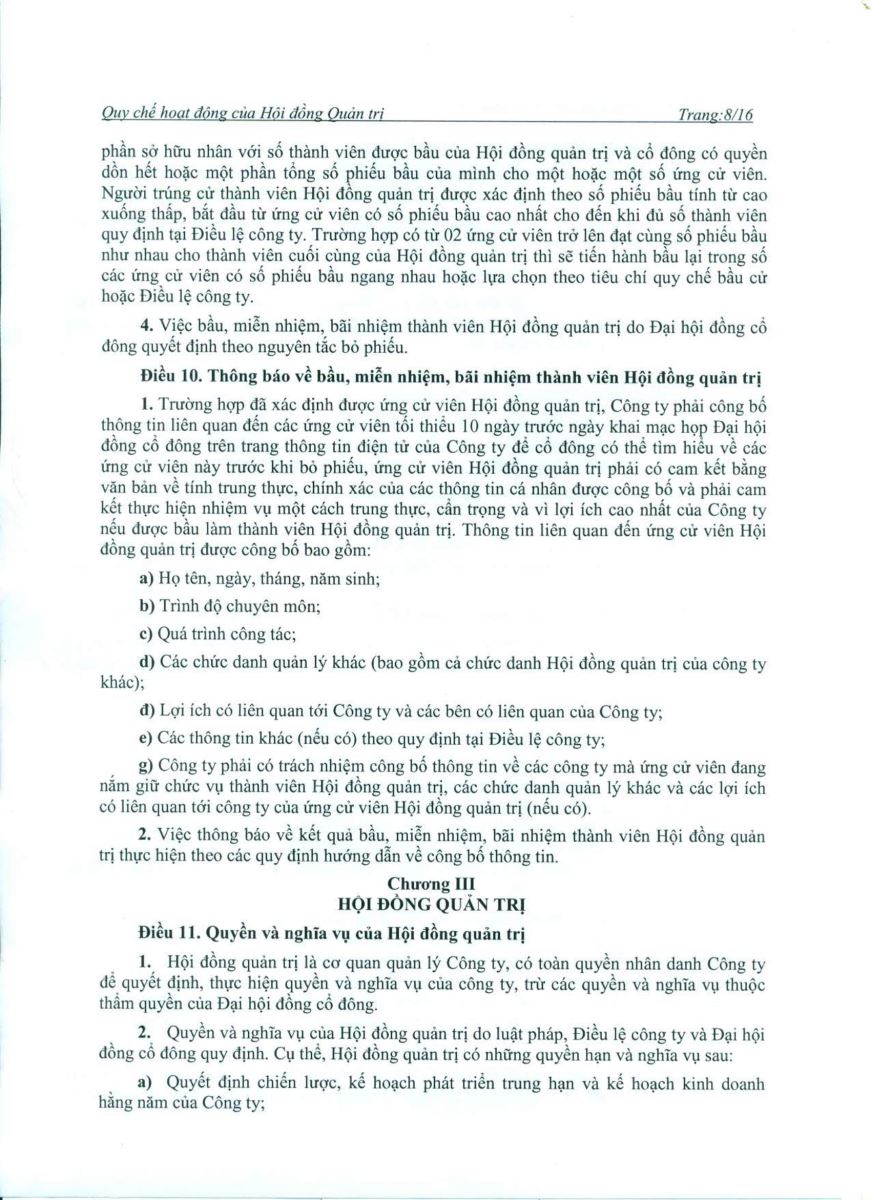 Quy chế hoạt động của HĐQT