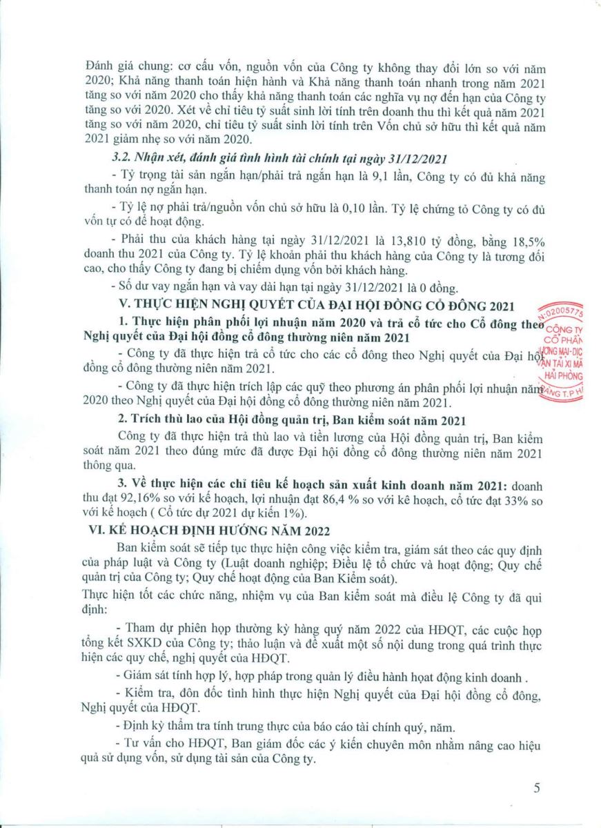 Dự thảo các báo cáo tại ĐHĐCĐ thường niên năm 2022