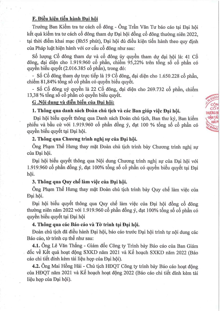 Nghị quyết, Biên bản ĐHĐCĐ năm 2022