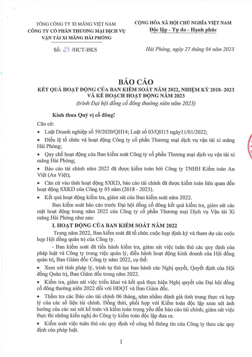 Báo cáo hoạt động của BGĐ, HĐQT và BKS tại ĐHĐCĐ  năm 2023