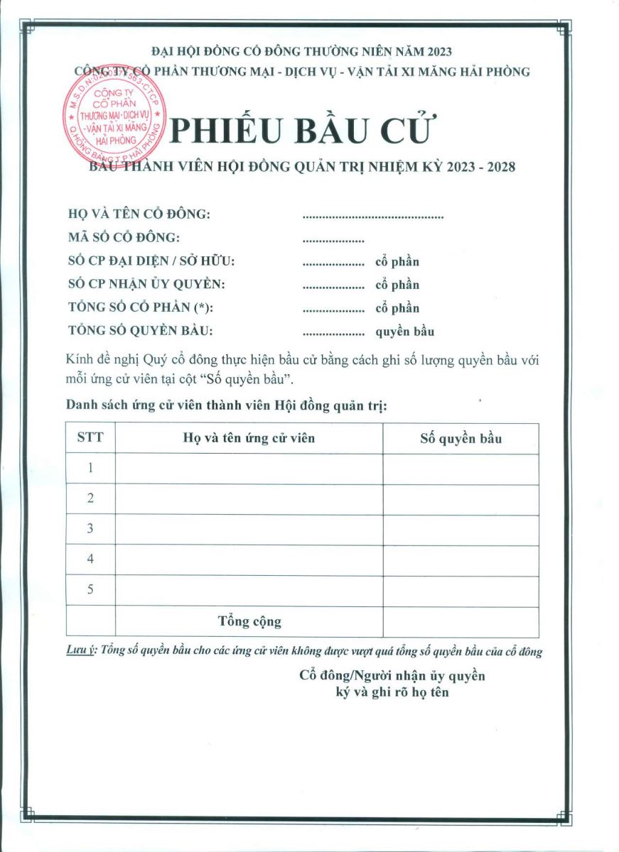 Dự thảo thông báo đề cử nhân sự và quy chế bầu cử ĐHĐCĐ thường niên 2023