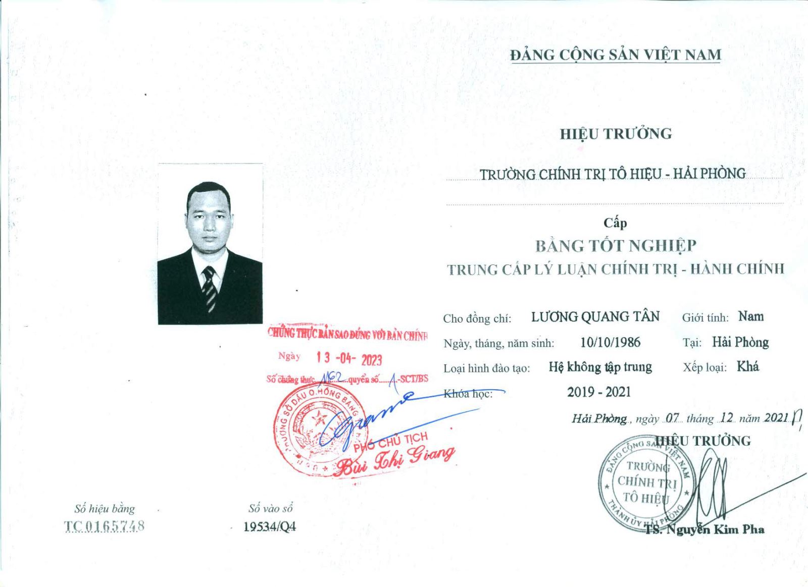 Hồ sơ của Ông Lương Quang Tân