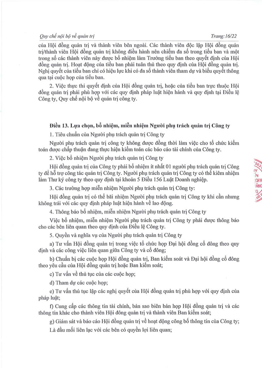 Quyết định về việc sửa đổi, bổ sung Quy chế nội bộ về quản trị Công ty tại ĐHĐCĐ năm 2023