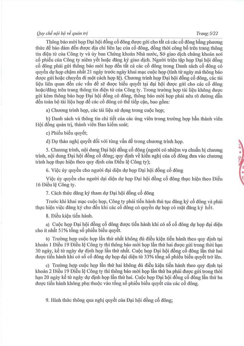 Quyết định về việc sửa đổi, bổ sung Quy chế nội bộ về quản trị Công ty tại ĐHĐCĐ năm 2023