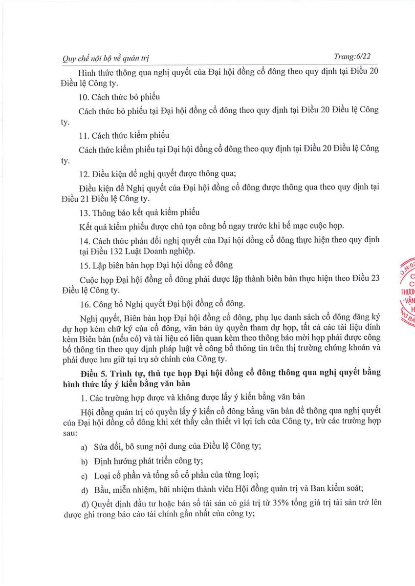 Quyết định về việc sửa đổi, bổ sung Quy chế nội bộ về quản trị Công ty tại ĐHĐCĐ năm 2023