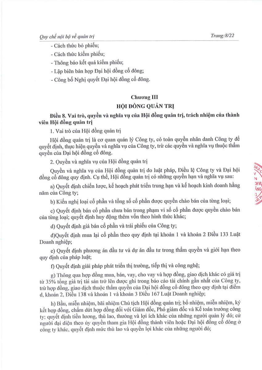 Quyết định về việc sửa đổi, bổ sung Quy chế nội bộ về quản trị Công ty tại ĐHĐCĐ năm 2023
