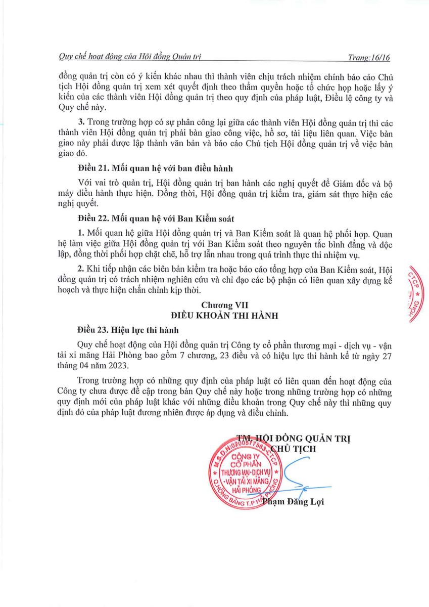 Quyết định về việc sửa đổi, bổ sung Quy chế hoạt động của HĐQT tại ĐHĐCĐ năm 2023