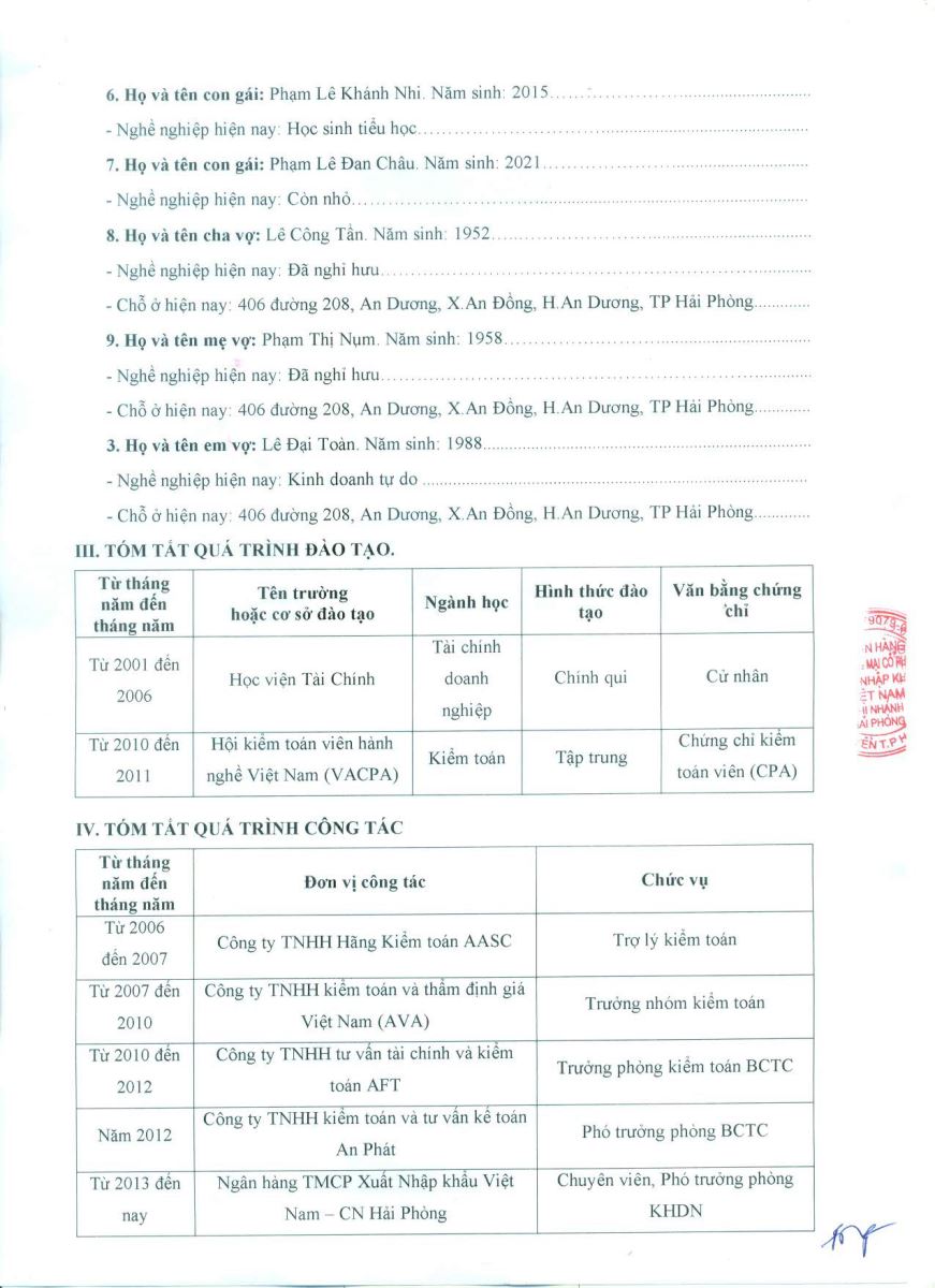 Sơ yếu lý lịch ứng cử viên NĐD phần vốn VICEM tham gia HĐQT nhiệm kỳ 2023-2028