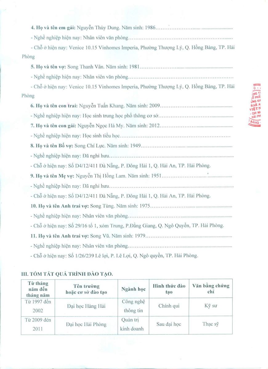 Sơ yếu lý lịch ứng cử viên NĐD phần vốn VICEM tham gia HĐQT nhiệm kỳ 2023-2028