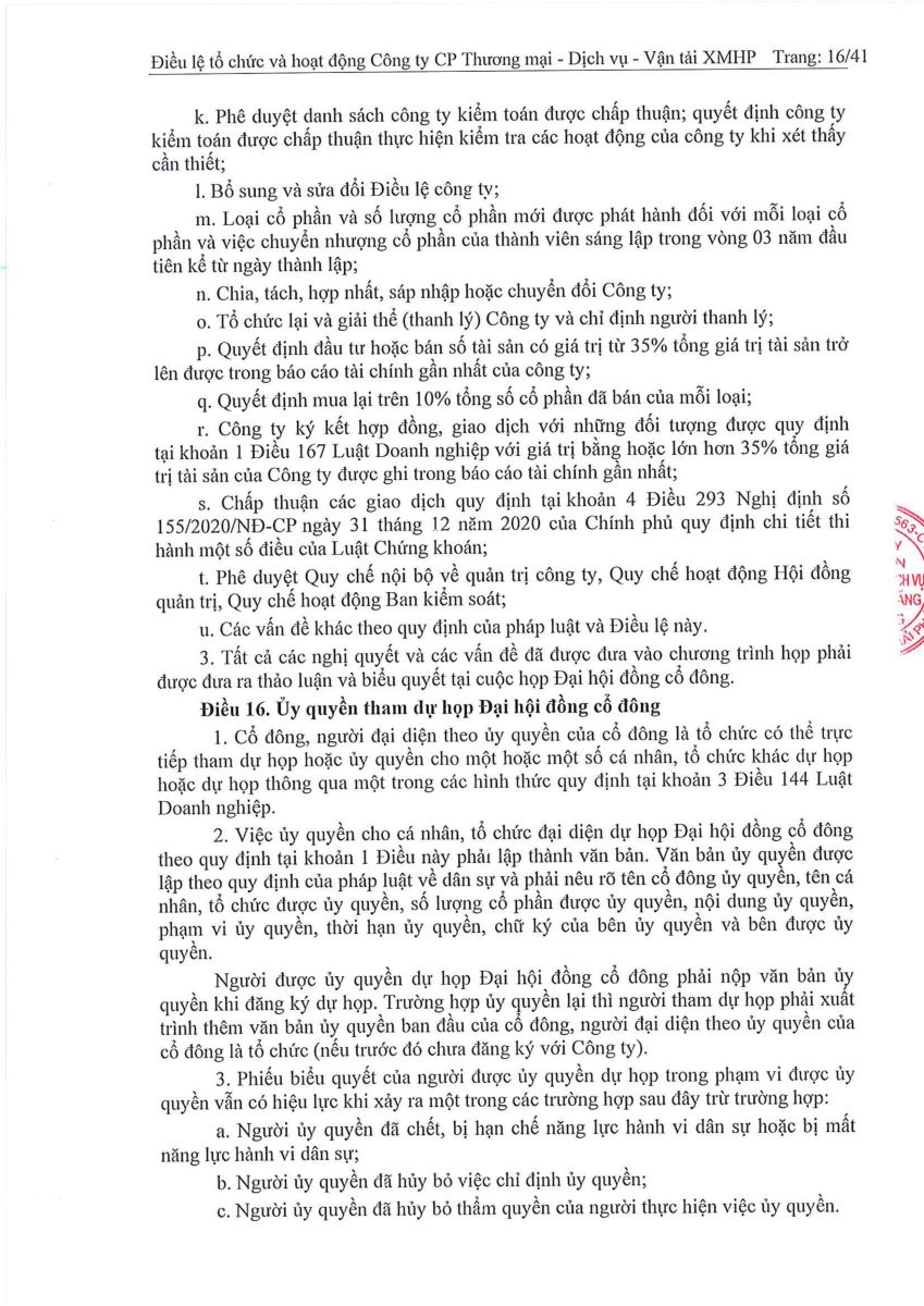 Quyết định về việc sửa đổi, bổ sung Điều lệ tổ chức và hoạt động của Công ty tại ĐHĐCĐ năm 2023