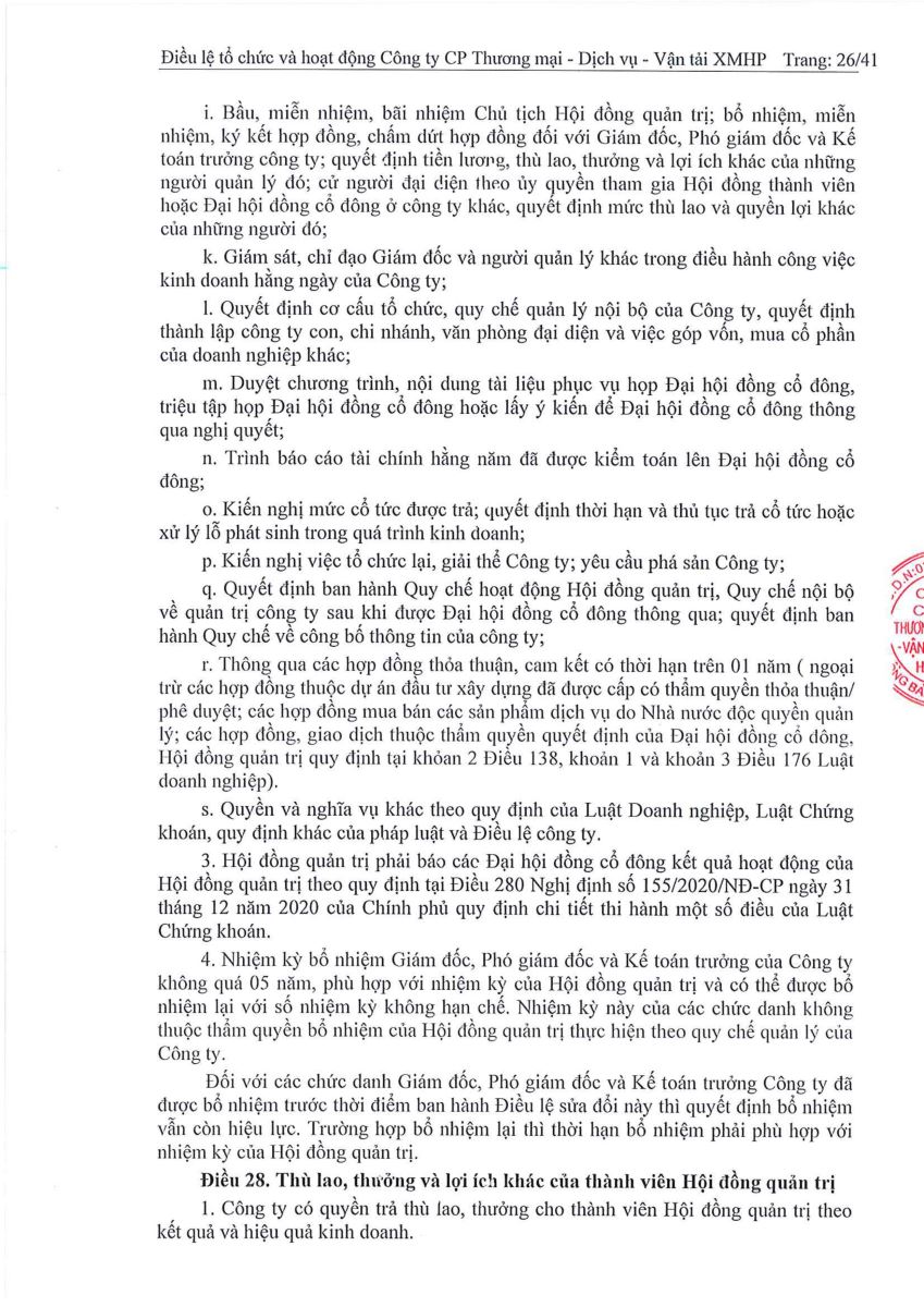 Quyết định về việc sửa đổi, bổ sung Điều lệ tổ chức và hoạt động của Công ty tại ĐHĐCĐ năm 2023