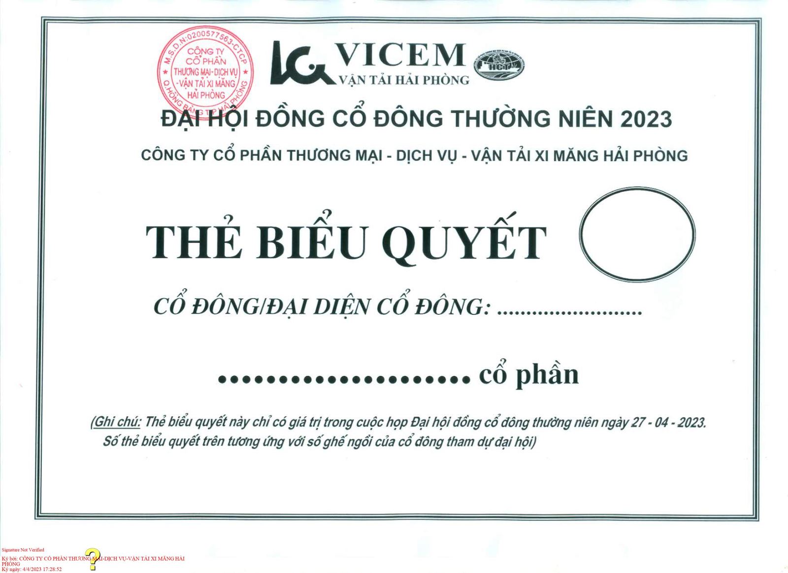 Mẫu thẻ biểu quyết, phiếu biểu quyết ĐHĐCĐ thường niên 2023