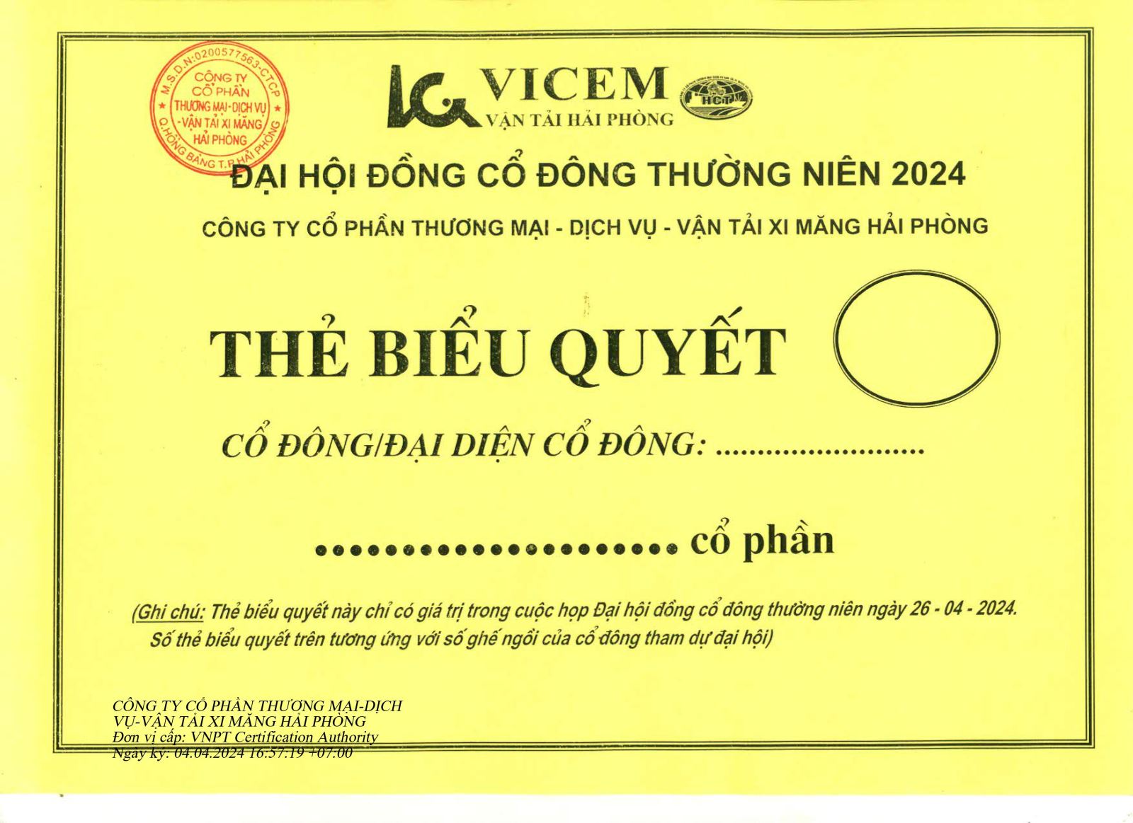 Mẫu thẻ biểu quyết, phiếu biểu quyết ĐHĐCĐ thường niên năm 2024