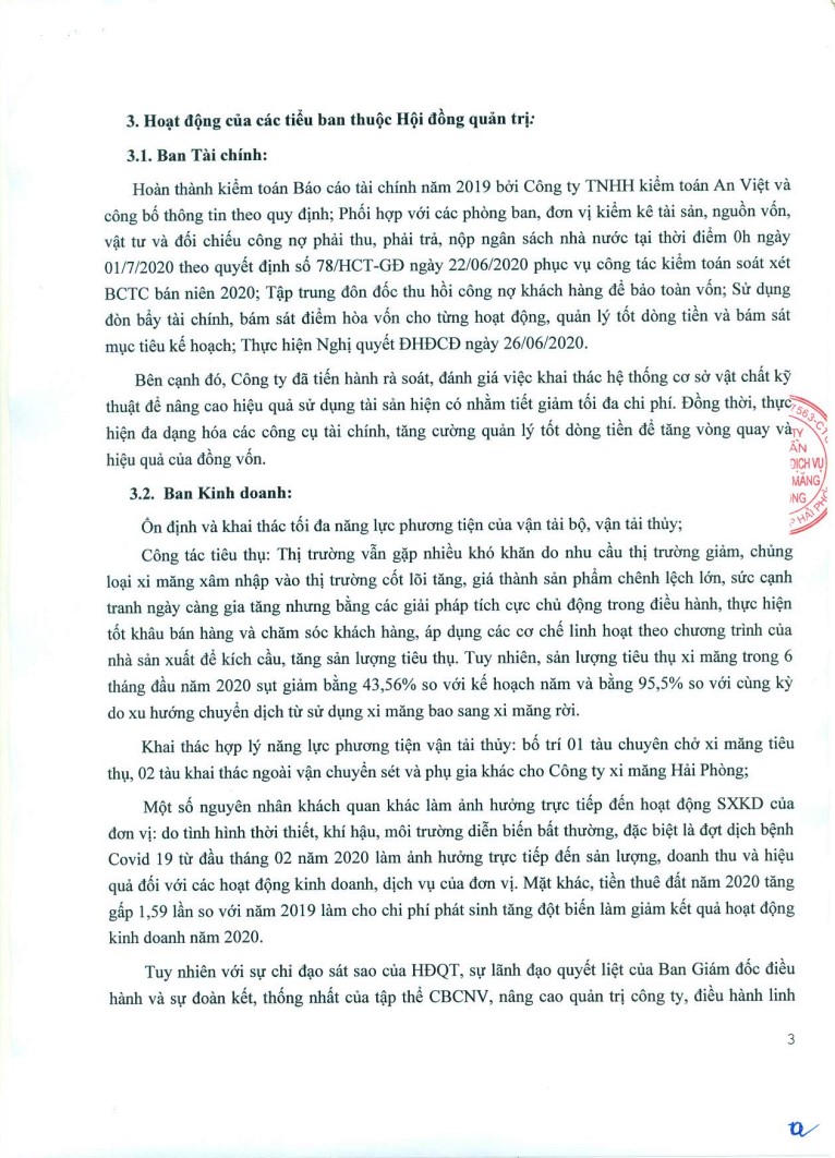 Báo cáo Quản trị Công ty bán niên năm 2020