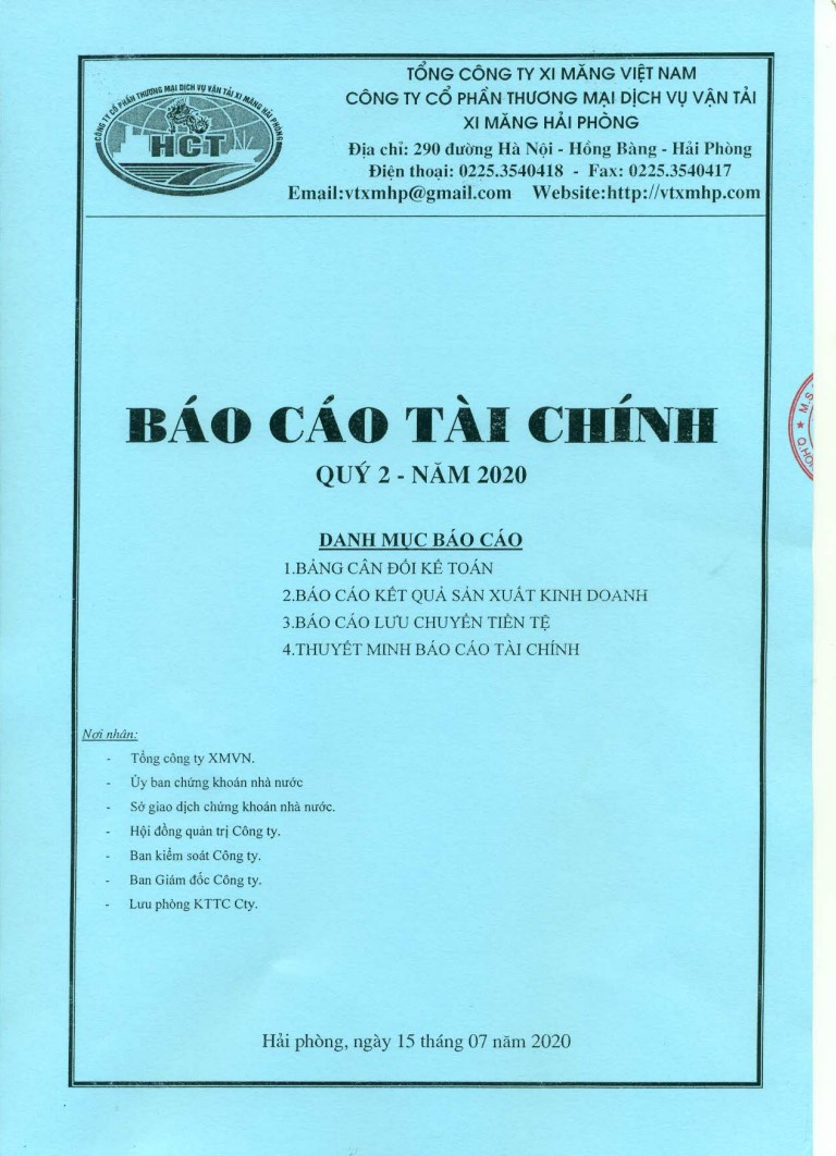 Công bố BCTC quý 2/2020