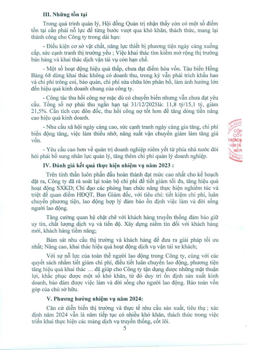 Dự thảo báo cáo hoạt động của Hội đồng quản trị năm 2023 và kế hoạch hoạt động năm 2024